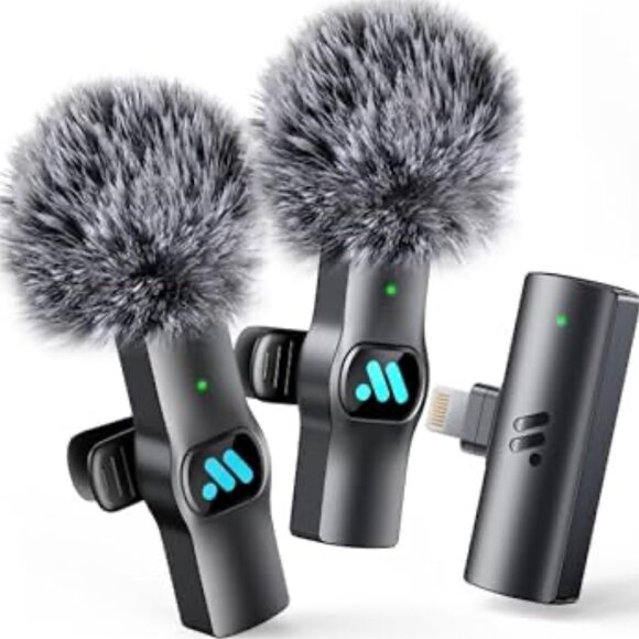 2pcs Mini Microphone for iPhone7-14 iPad Video Recording, Lavalier Wireless Micr - Picture 1 of 3